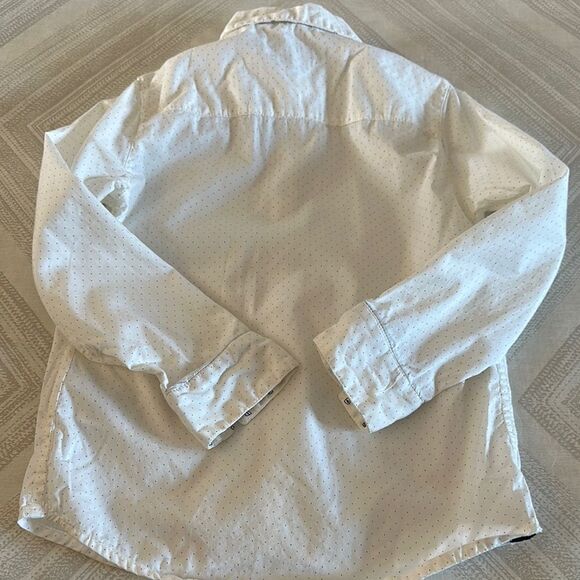 Mayoral Boys White Button-Up Slim Fit Polka Brown Dot Shirt - Size 7 - Picture 7 of 7